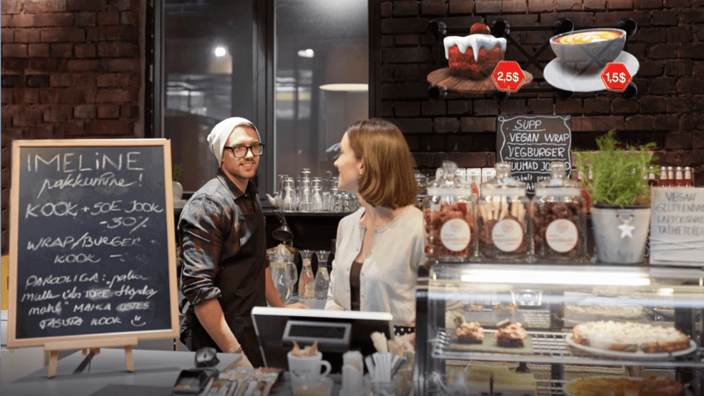 Holographic displays showing off products in a hipster cafe. Hypervsn